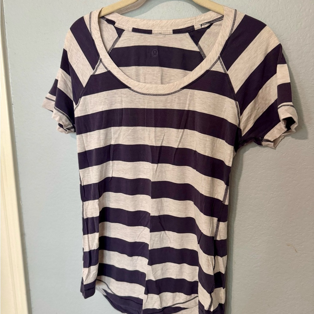 lululemon athletica Navy and Cream Striped Scoop Tee